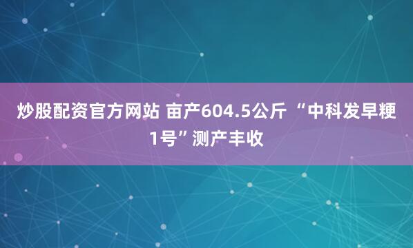 炒股配资官方网站 亩产604.5公斤 “中科发早粳1号”测产丰收