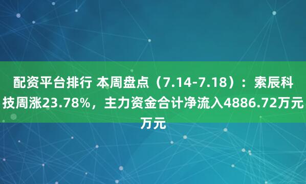 配资平台排行 本周盘点（7.14-7.18）：索辰科技周涨23.78%，主力资金合计净流入4886.72万元